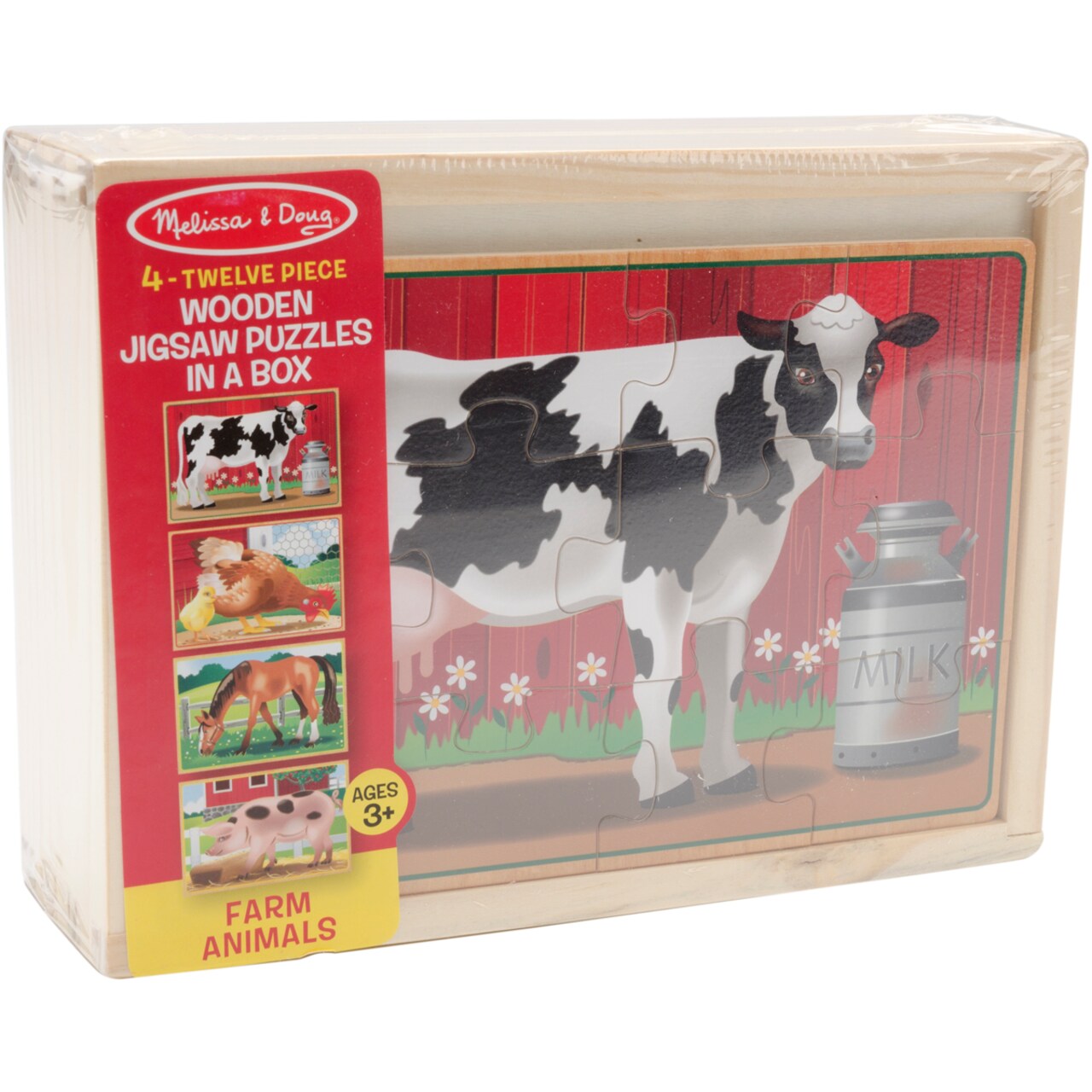 Melissa & Doug Wooden Jigsaw Puzzles In A Box 12pcs 4/pkg-Farm Animals